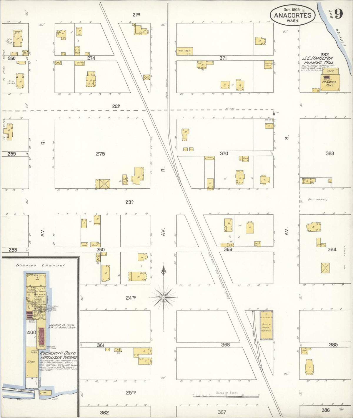 Sanborn Fire Insurance Map from Anacortes, Skagit County, Washington (1905), Sheet #0009 - Complete Map Set gallery image, historic Sanborn map, vintage wall art, Washington Washington