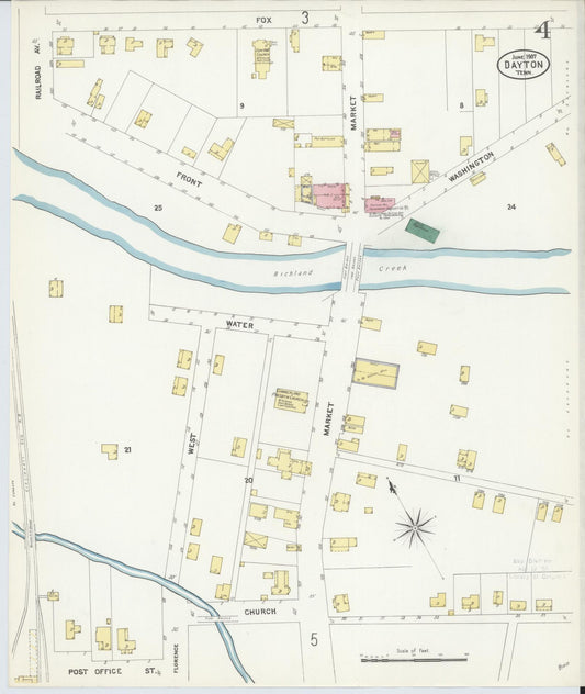Sanborn Fire Insurance Map from Dayton, Rhea County, Tennessee (1907), Sheet #0004 - Historic Sanborn Fire Insurance Map Print, vintage old map wall art, antique decor, genealogy gift, Tennessee Tennessee map