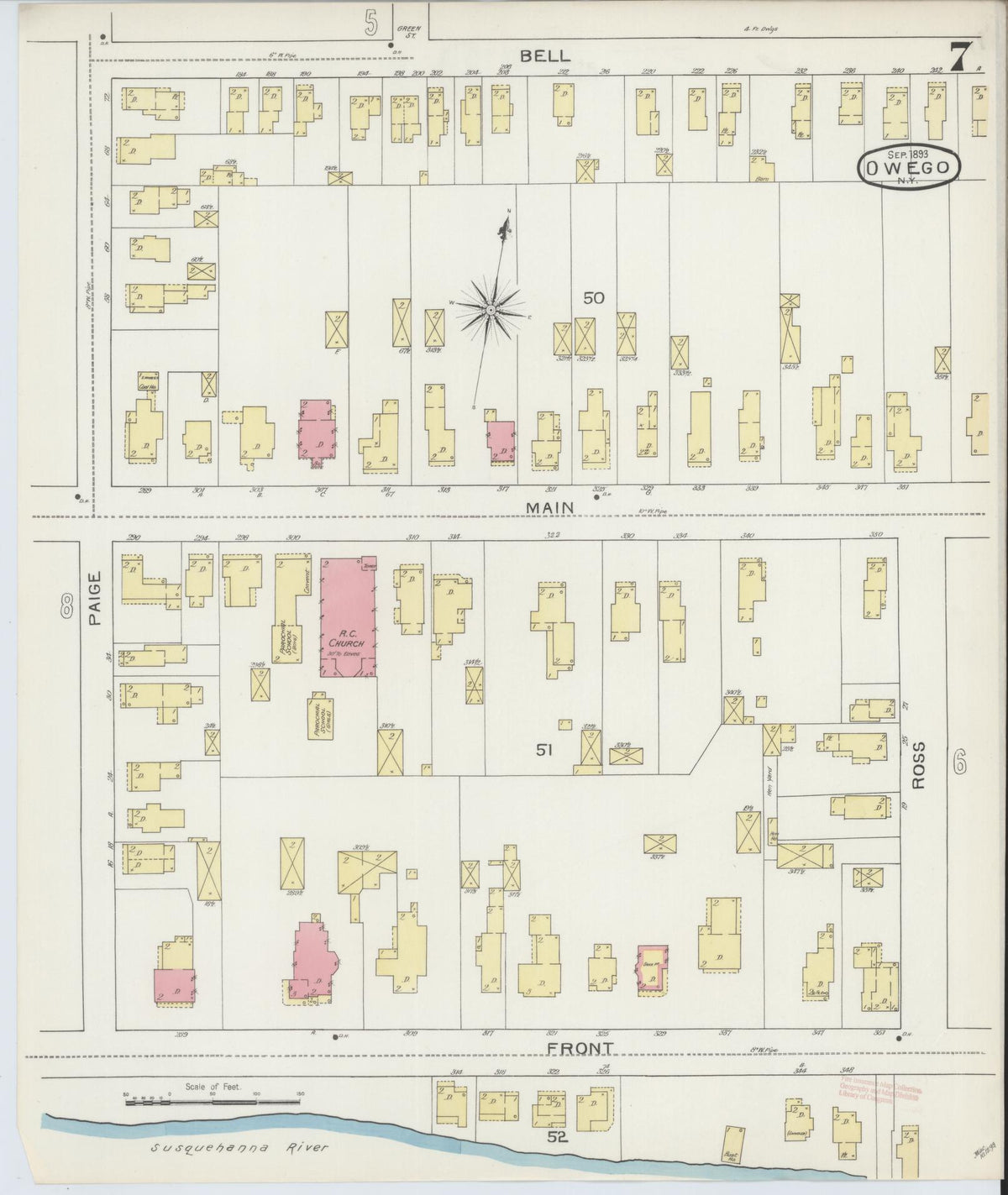 Sanborn Fire Insurance Map from Owego, Tioga County, New York (1893), Sheet #0007 - Historic Sanborn Fire Insurance Map Print, vintage old map wall art, antique decor, genealogy gift, New York New York map