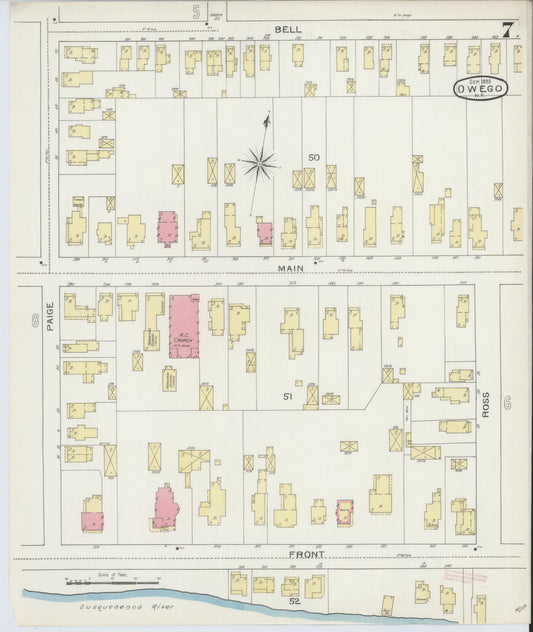 Sanborn Fire Insurance Map from Owego, Tioga County, New York (1893), Sheet #0007 - Historic Sanborn Fire Insurance Map Print, vintage old map wall art, antique decor, genealogy gift, New York New York map
