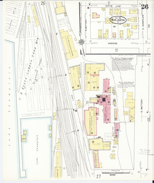 Sanborn Fire Insurance Map from Burlington, Chittenden County, Vermont (1912), Sheet #0026 - Historic Sanborn Fire Insurance Map Print, vintage old map wall art, antique decor, genealogy gift, Vermont Vermont map