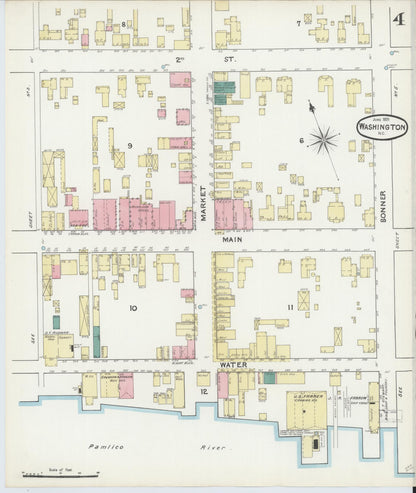 Sanborn Fire Insurance Map from Washington, Beaufort County, North Carolina (1891), Sheet #0004 - Complete Map Set gallery image, historic Sanborn map, vintage wall art, Washington Washington