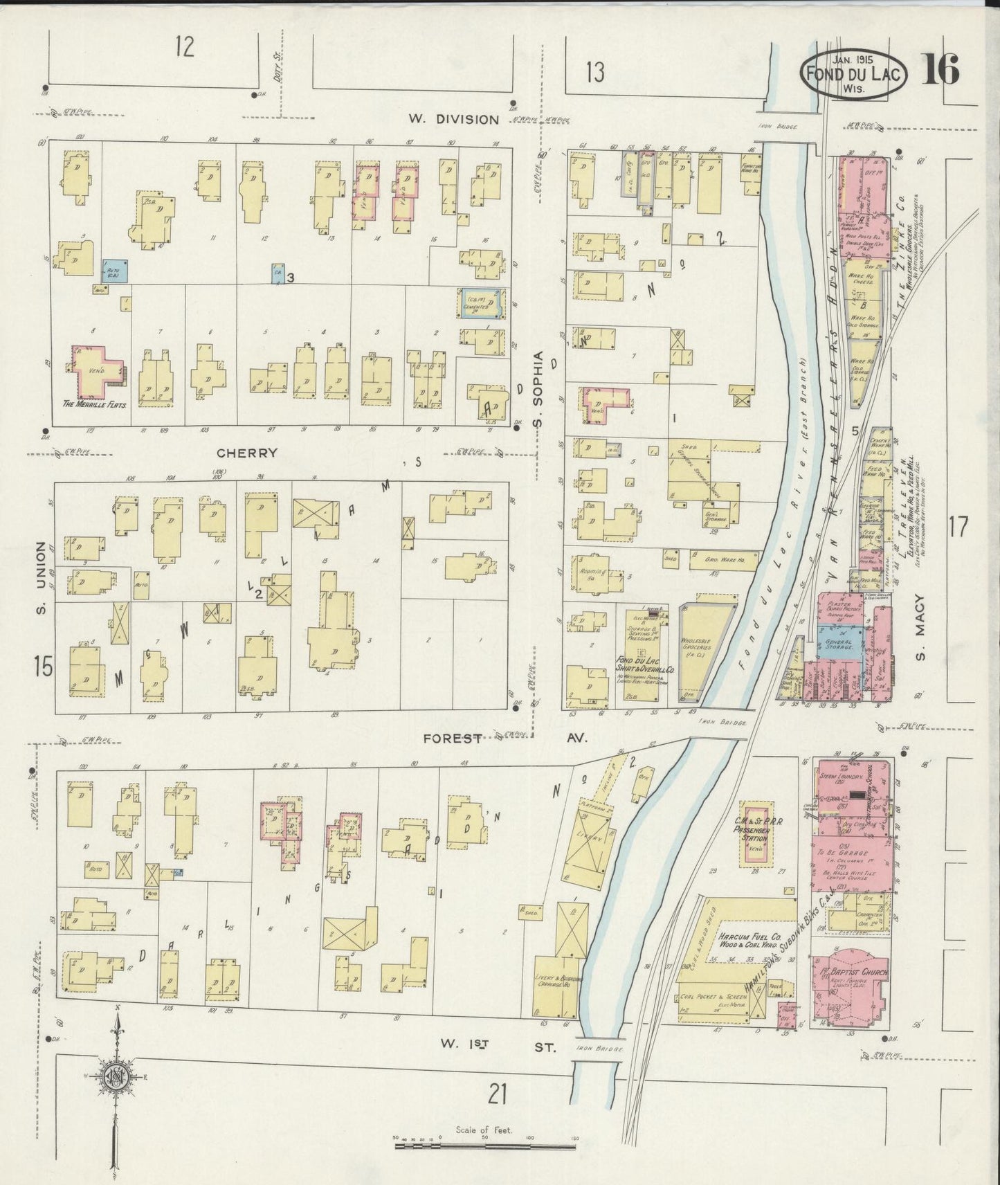 Sanborn Fire Insurance Map from Fond du Lac, Fond du Lac County, Wisconsin (1915), Sheet #0016 - Complete Map Set gallery image, historic Sanborn map, vintage wall art, Wisconsin Wisconsin