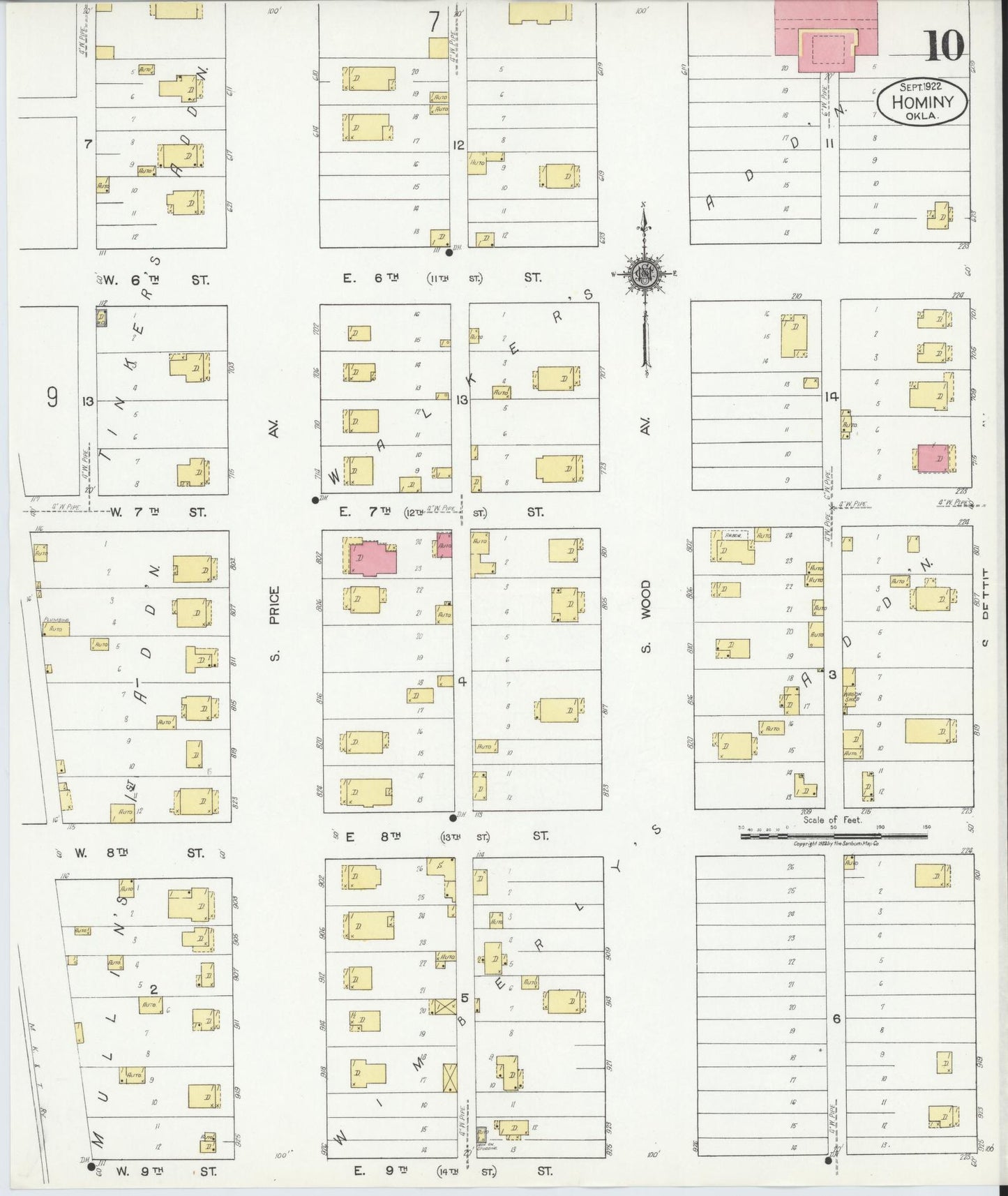 Sanborn Fire Insurance Map from Hominy, Osage County, Oklahoma (1922), Sheet #0010 - Complete Map Set gallery image, historic Sanborn map, vintage wall art, Oklahoma Oklahoma