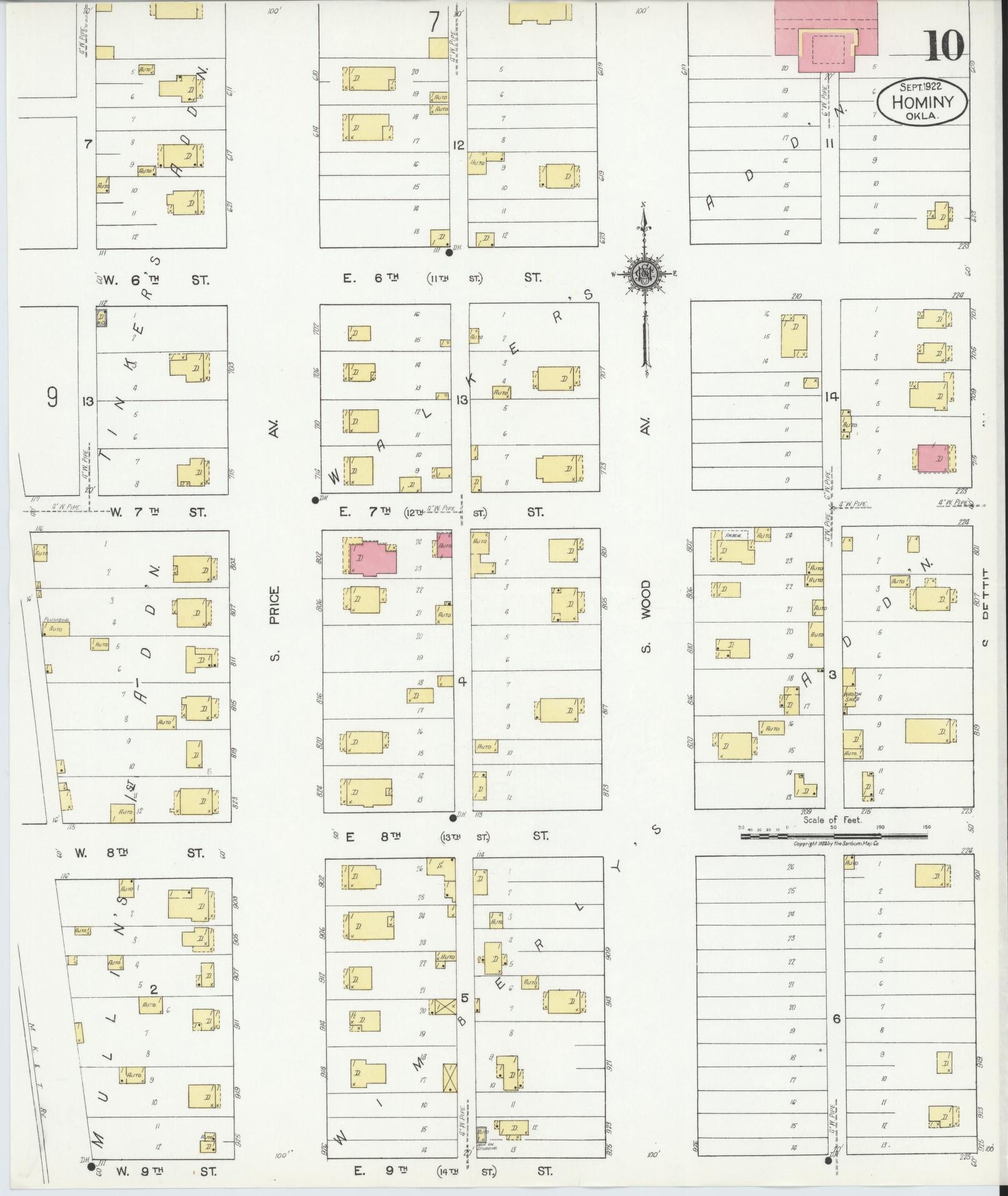 Sanborn Fire Insurance Map from Hominy, Osage County, Oklahoma (1922), Sheet #0010 - Complete Map Set gallery image, historic Sanborn map, vintage wall art, Oklahoma Oklahoma