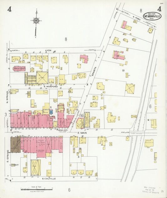 Sanborn Fire Insurance Map from McMinnville, Warren County, Tennessee (1926), Sheet #0004 - Historic Sanborn Fire Insurance Map Print, vintage old map wall art, antique decor, genealogy gift, Tennessee Tennessee map