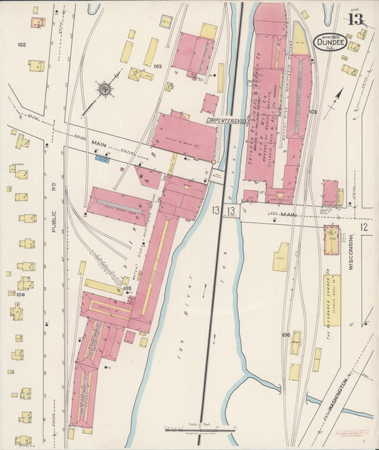 Sanborn Fire Insurance Map from Dundee, Kane County, Illinois (1922), Sheet #0013 - Historic Sanborn Fire Insurance Map Print, vintage old map wall art, antique decor, genealogy gift, Illinois Illinois map