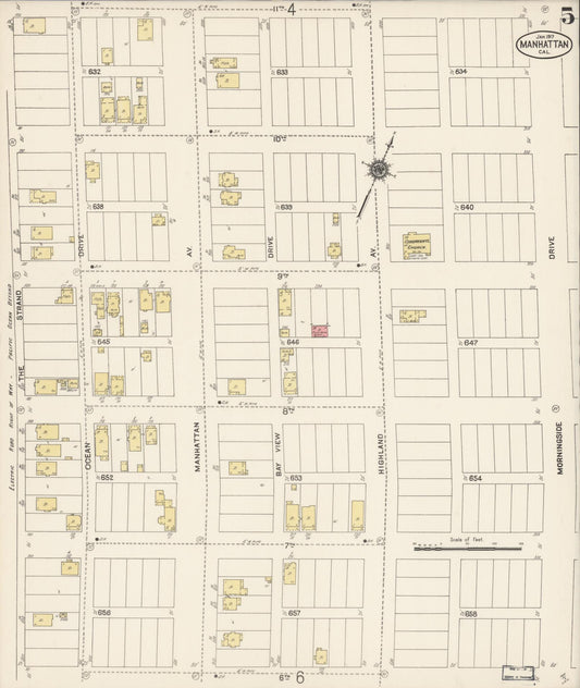 Sanborn Fire Insurance Map from Manhattan Beach, Los Angeles County, California (1917), Sheet #0005 - Historic Sanborn Fire Insurance Map Print, vintage old map wall art, antique decor, genealogy gift, California California map