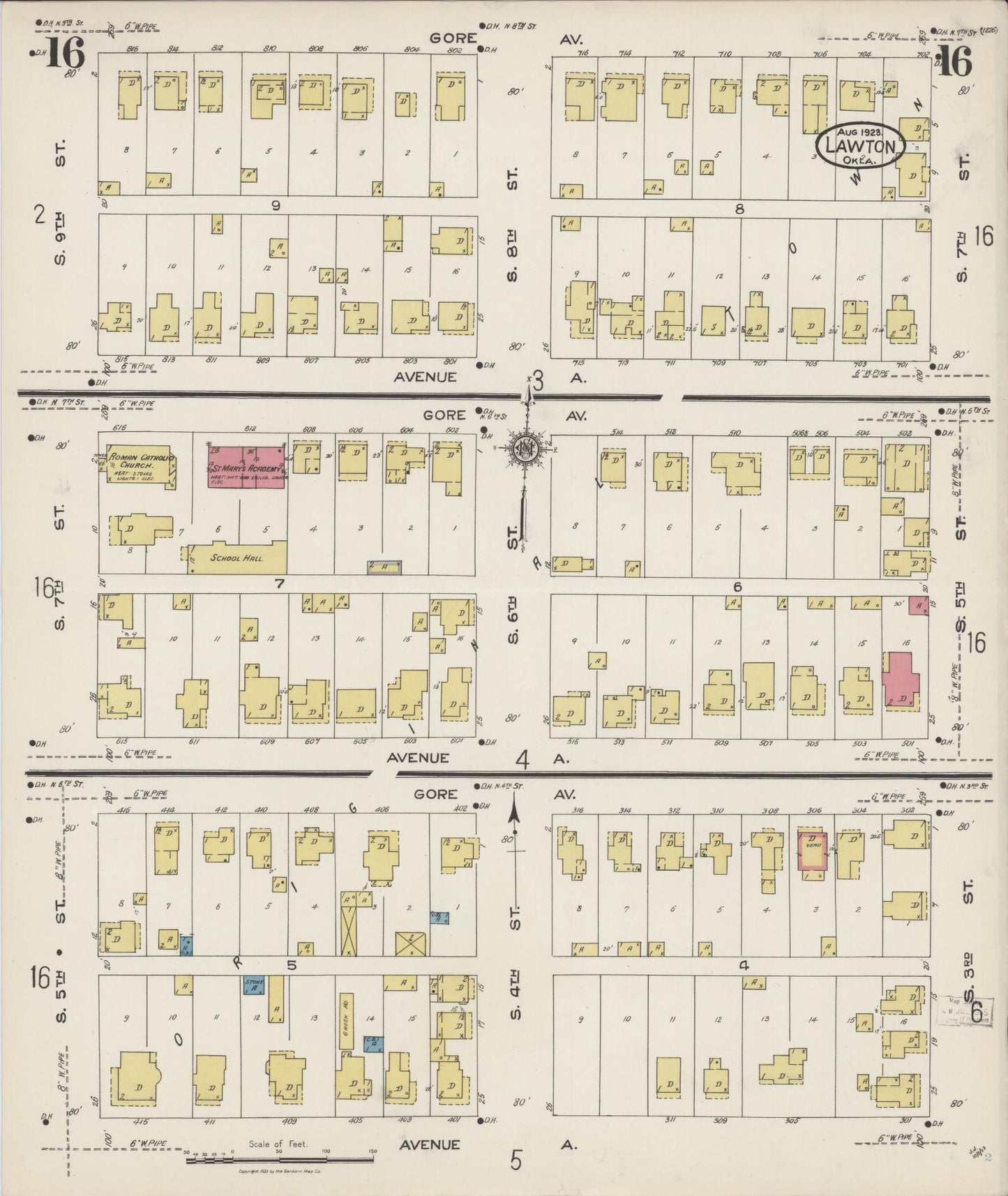 Sanborn Fire Insurance Map from Lawton, Comanche County, Oklahoma (1923), Sheet #0016 - Historic Sanborn Fire Insurance Map Print, vintage old map wall art, antique decor, genealogy gift, Oklahoma Oklahoma map