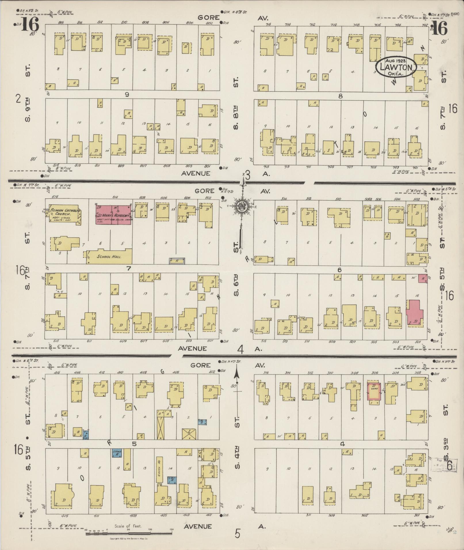 Sanborn Fire Insurance Map from Lawton, Comanche County, Oklahoma (1923), Sheet #0016 - Historic Sanborn Fire Insurance Map Print, vintage old map wall art, antique decor, genealogy gift, Oklahoma Oklahoma map