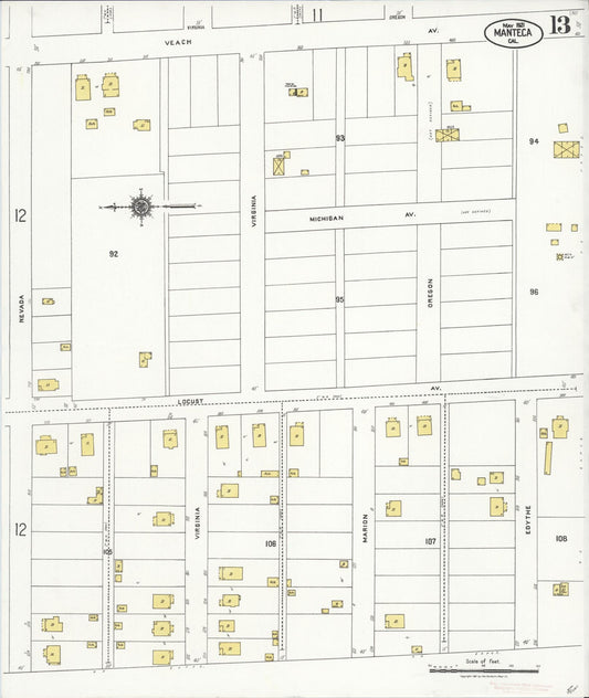 Sanborn Fire Insurance Map from Manteca, San Joaquin County, California (1921), Sheet #0013 - Historic Sanborn Fire Insurance Map Print, vintage old map wall art, antique decor, genealogy gift, California California map