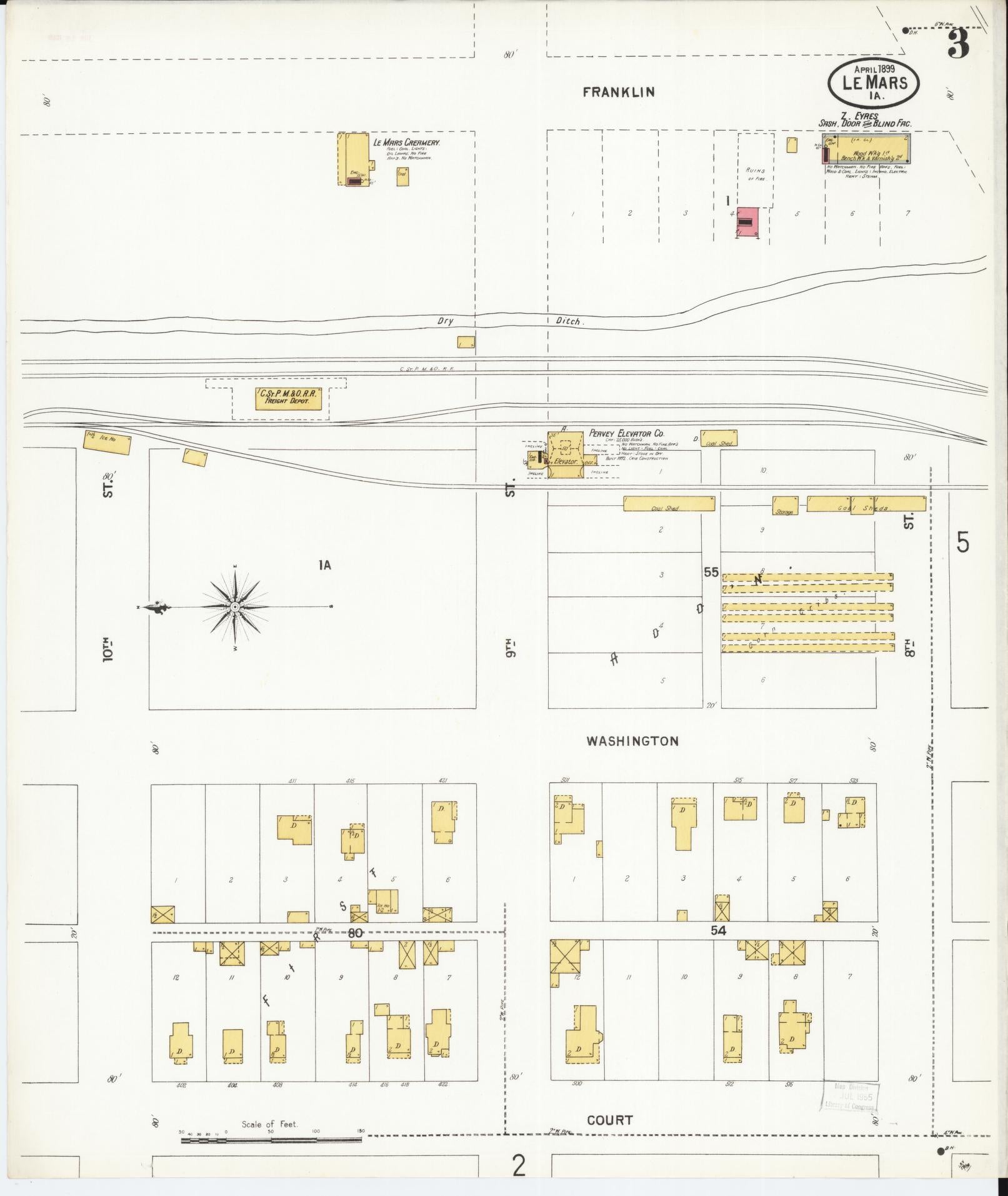 Sanborn Fire Insurance Map from Le Mars, Plymouth County, Iowa (1899), Sheet #0003 - Historic Sanborn Fire Insurance Map Print, vintage old map wall art