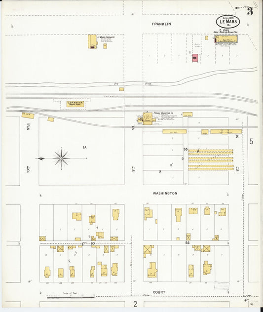 Sanborn Fire Insurance Map from Le Mars, Plymouth County, Iowa (1899), Sheet #0003 - Historic Sanborn Fire Insurance Map Print, vintage old map wall art