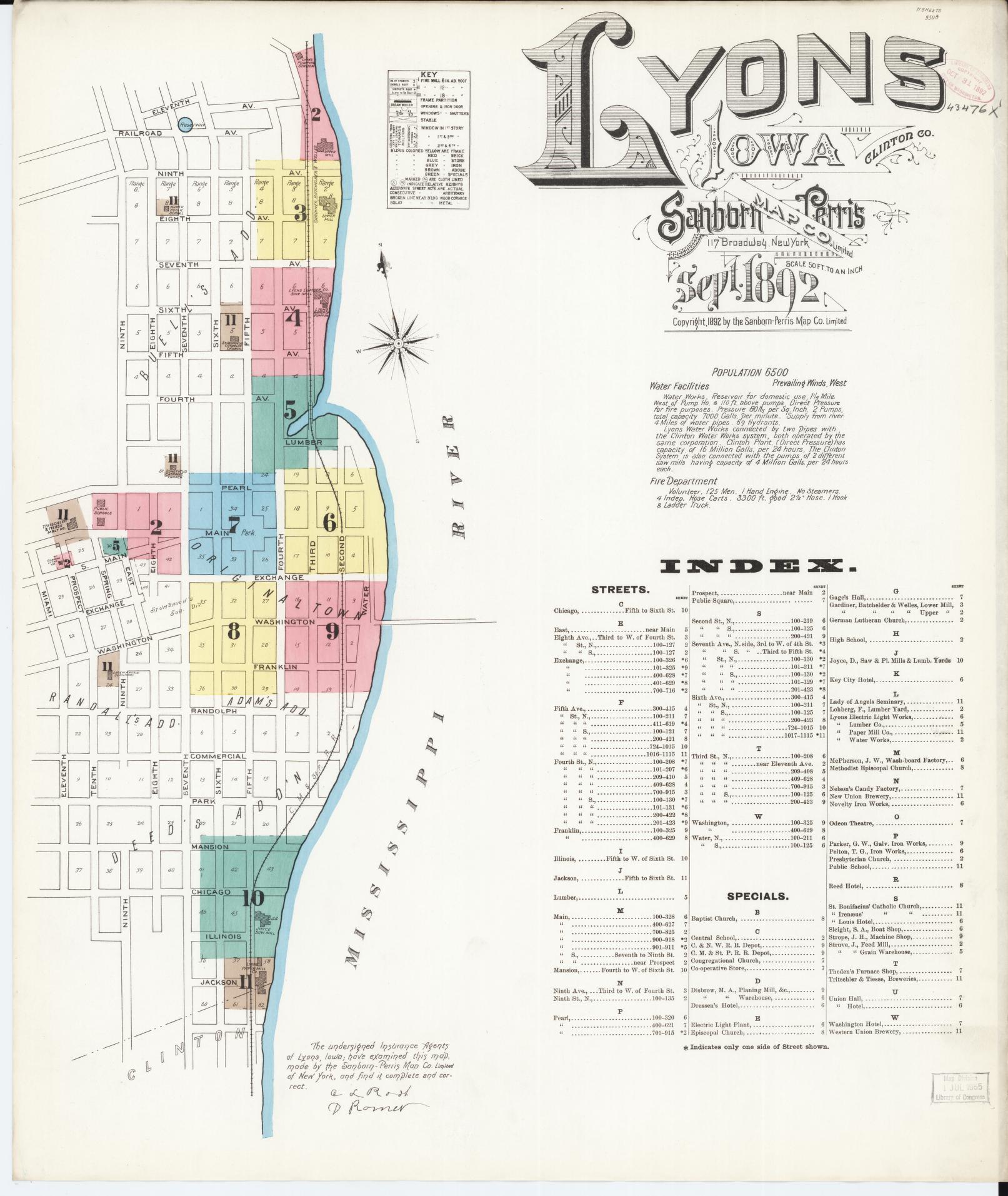 Sanborn Fire Insurance Map from Lyons, Clinton County, Iowa. (1892) – Map View