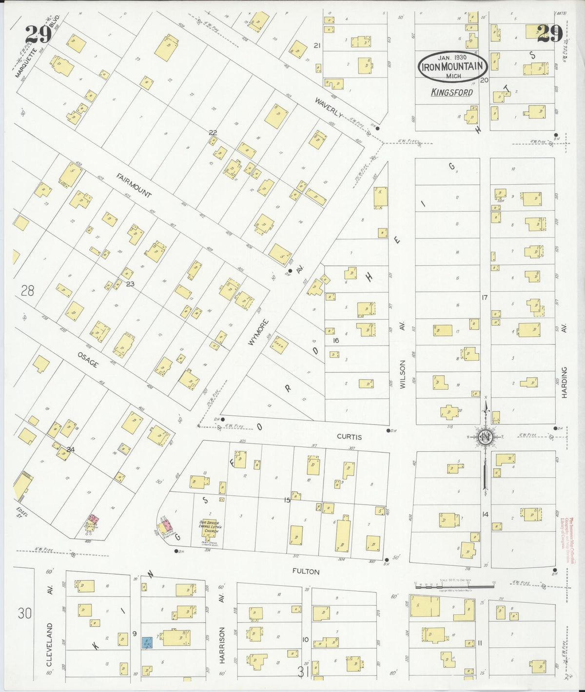 Sanborn Fire Insurance Map from Iron Mountain, Dickinson County, Michigan (1930), Sheet #0029 - Historic Sanborn Fire Insurance Map Print, vintage old map wall art, antique decor, genealogy gift, Michigan Michigan map