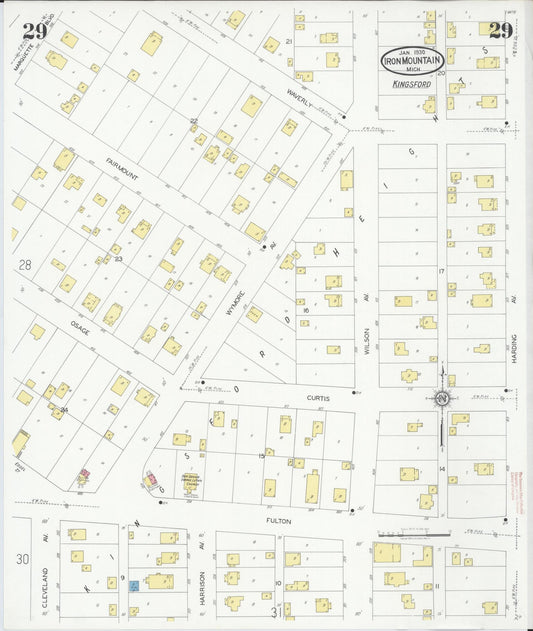 Sanborn Fire Insurance Map from Iron Mountain, Dickinson County, Michigan (1930), Sheet #0029 - Historic Sanborn Fire Insurance Map Print, vintage old map wall art, antique decor, genealogy gift, Michigan Michigan map