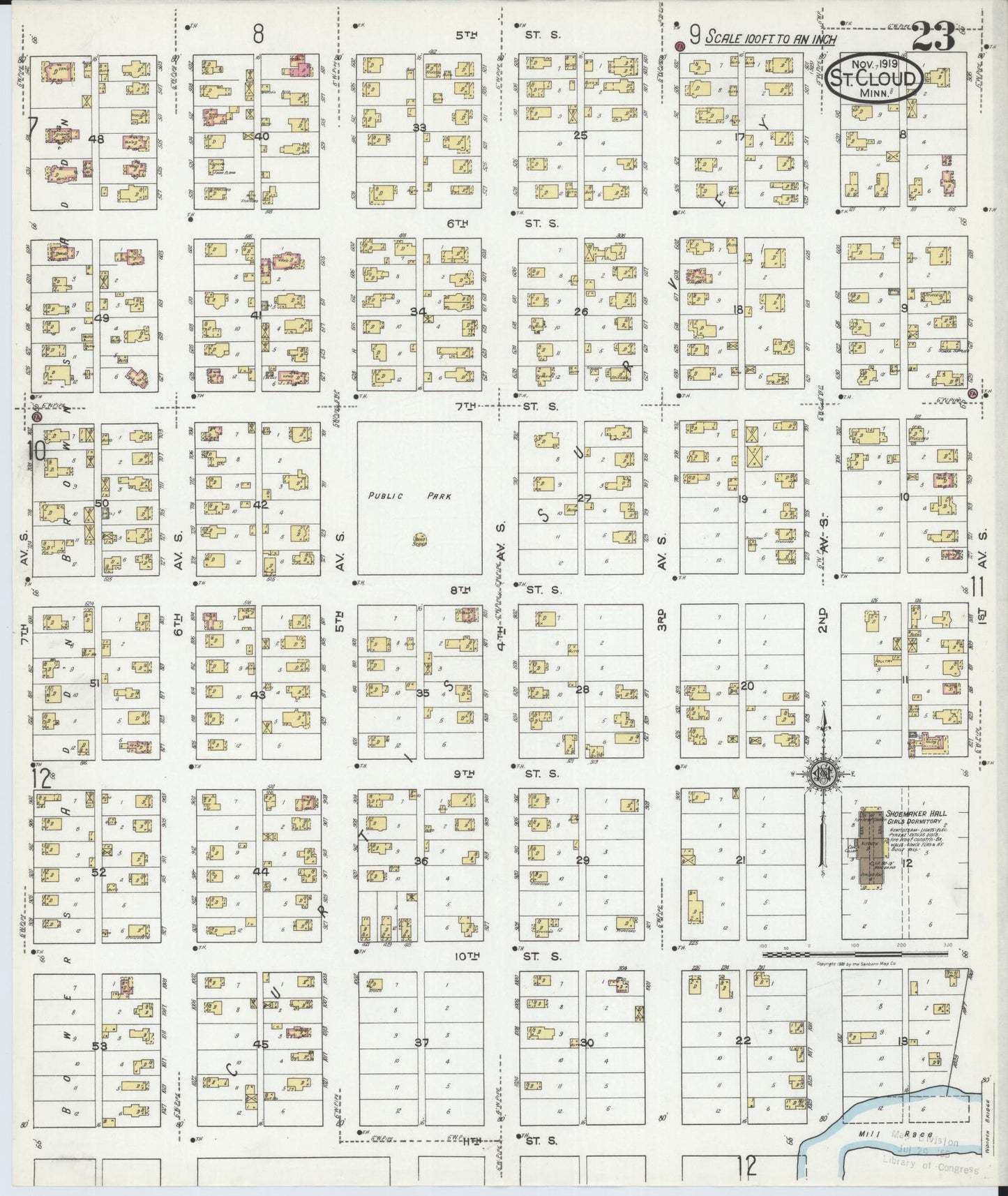 Sanborn Fire Insurance Map from Saint Cloud, Stearns, Benton, and Sherburne Counties, Minnesota (1919), Sheet #0023 - Complete Map Set gallery image, historic Sanborn map, vintage wall art, Minnesota Minnesota
