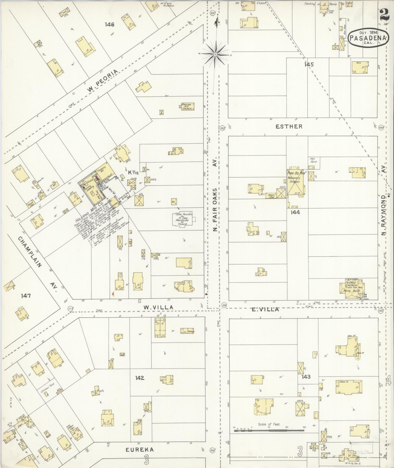 Sanborn Fire Insurance Map from Pasadena, Los Angeles County, California (1894), Sheet #0002 - Complete Map Set gallery image, historic Sanborn map, vintage wall art, California California