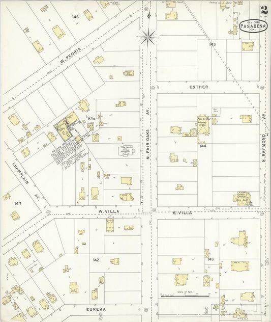Sanborn Fire Insurance Map from Pasadena, Los Angeles County, California (1894), Sheet #0002 - Complete Map Set gallery image, historic Sanborn map, vintage wall art, California California