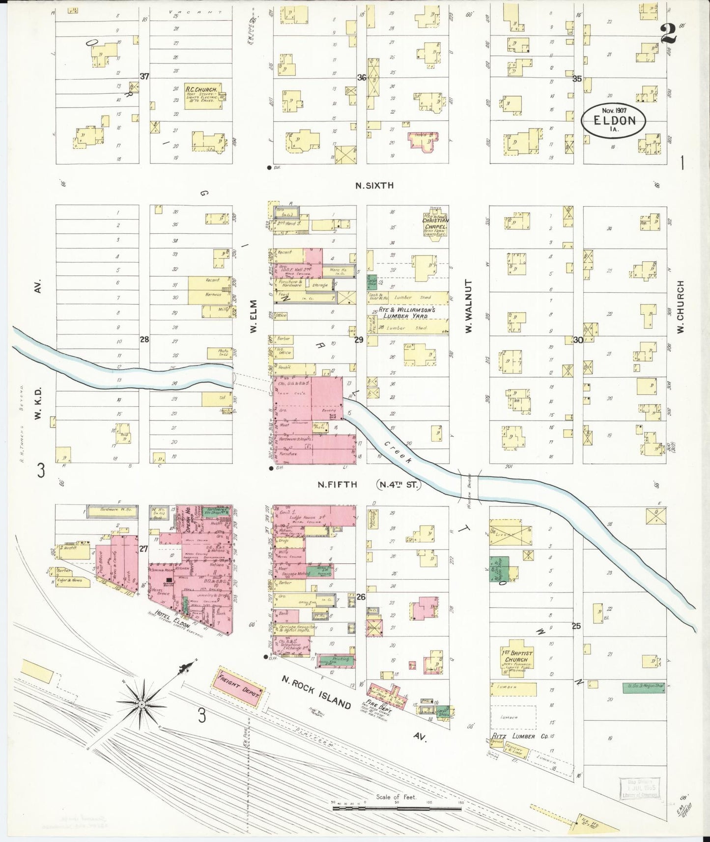 Sanborn Fire Insurance Map from Eldon, Wapello County, Iowa (1907), Sheet #0002 - Historic Sanborn Fire Insurance Map Print, vintage old map wall art