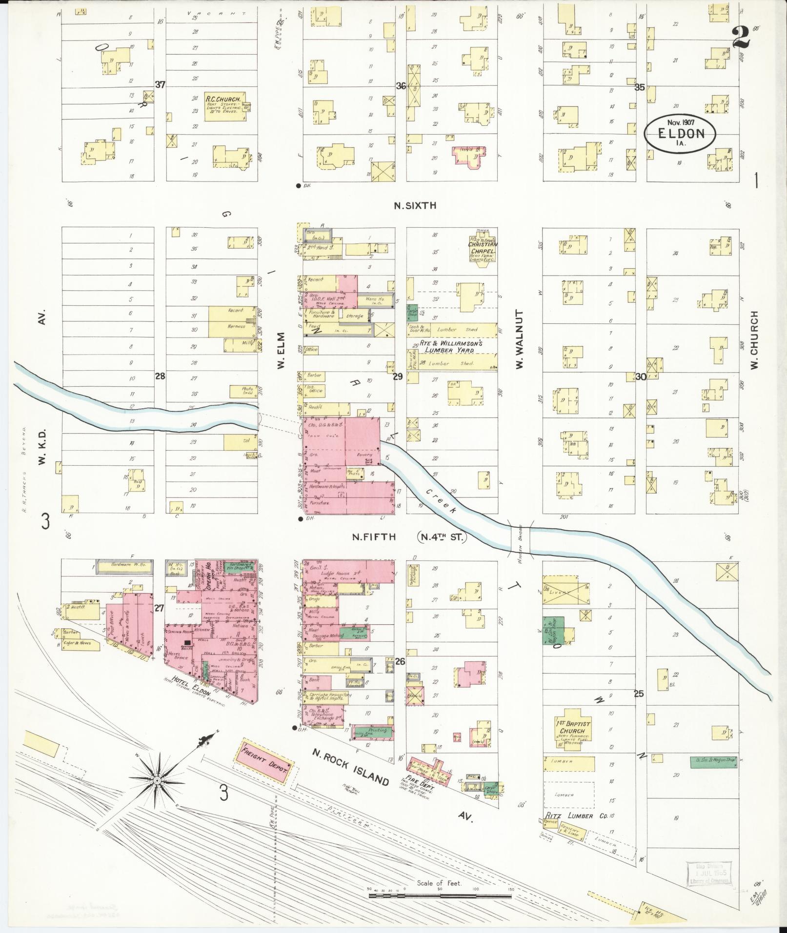 Sanborn Fire Insurance Map from Eldon, Wapello County, Iowa (1907), Sheet #0002 - Historic Sanborn Fire Insurance Map Print, vintage old map wall art