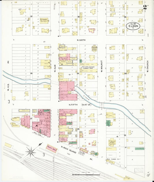 Sanborn Fire Insurance Map from Eldon, Wapello County, Iowa (1907), Sheet #0002 - Historic Sanborn Fire Insurance Map Print, vintage old map wall art