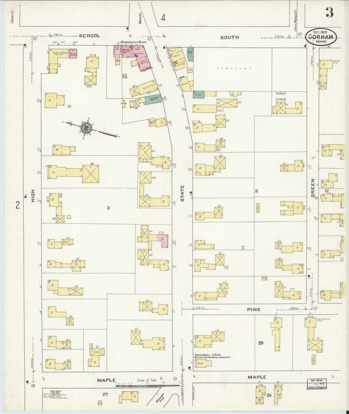 Sanborn Fire Insurance Map from Gorham, Cumberland County, Maine (1909), Sheet #0003 - Historic Sanborn Fire Insurance Map Print, vintage old map wall art, antique decor, genealogy gift, Maine Maine map