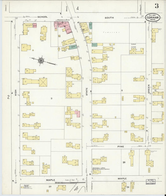 Sanborn Fire Insurance Map from Gorham, Cumberland County, Maine (1909), Sheet #0003 - Historic Sanborn Fire Insurance Map Print, vintage old map wall art, antique decor, genealogy gift, Maine Maine map