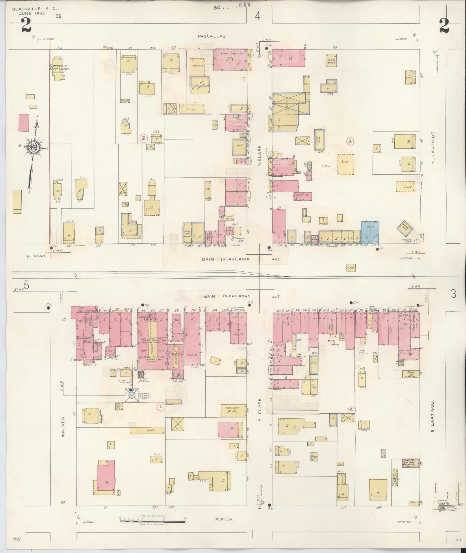 Sanborn Fire Insurance Map from Blackville, Barnwell County, South Carolina (1943), Sheet #0002 - Complete Map Set gallery image, historic Sanborn map, vintage wall art, South Carolina South Carolina