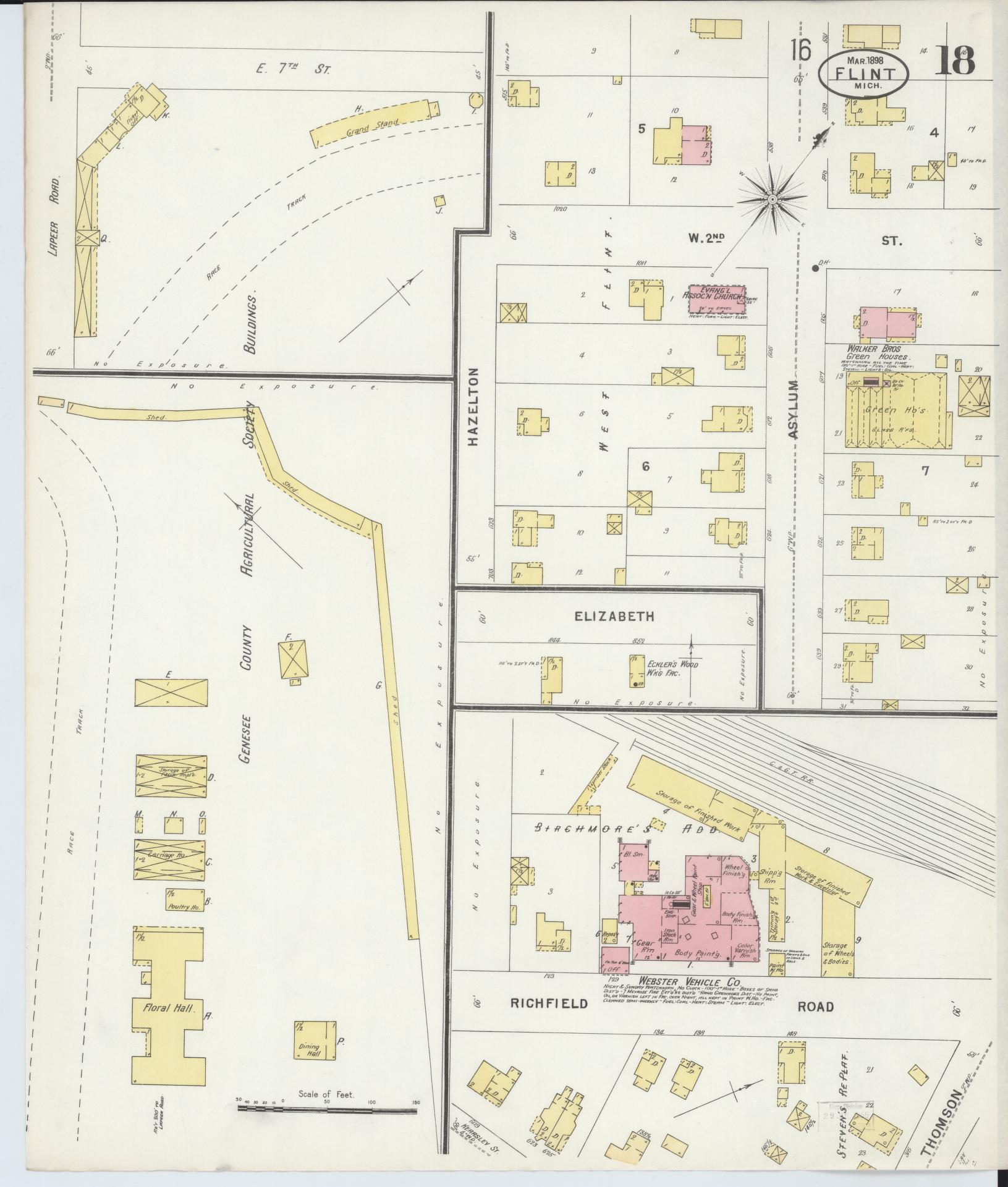 Sanborn Fire Insurance Map from Flint, Genesee County, Michigan (1898), Sheet #0018 - Historic Sanborn Fire Insurance Map Print, vintage old map wall art, antique decor, genealogy gift, Michigan Michigan map