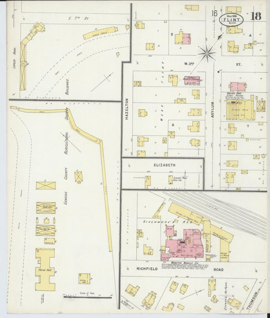 Sanborn Fire Insurance Map from Flint, Genesee County, Michigan (1898), Sheet #0018 - Historic Sanborn Fire Insurance Map Print, vintage old map wall art, antique decor, genealogy gift, Michigan Michigan map