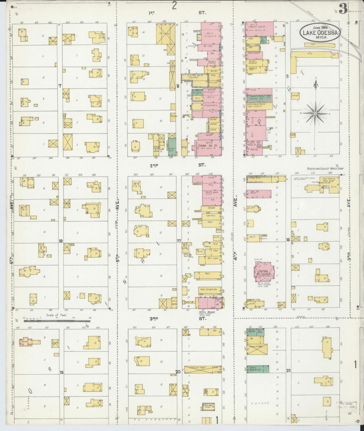 Sanborn Fire Insurance Map from Lake Odessa, Ionia County, Michigan (1904), Sheet #0003 - Historic Sanborn Fire Insurance Map Print, vintage old map wall art, antique decor, genealogy gift, Michigan Michigan map