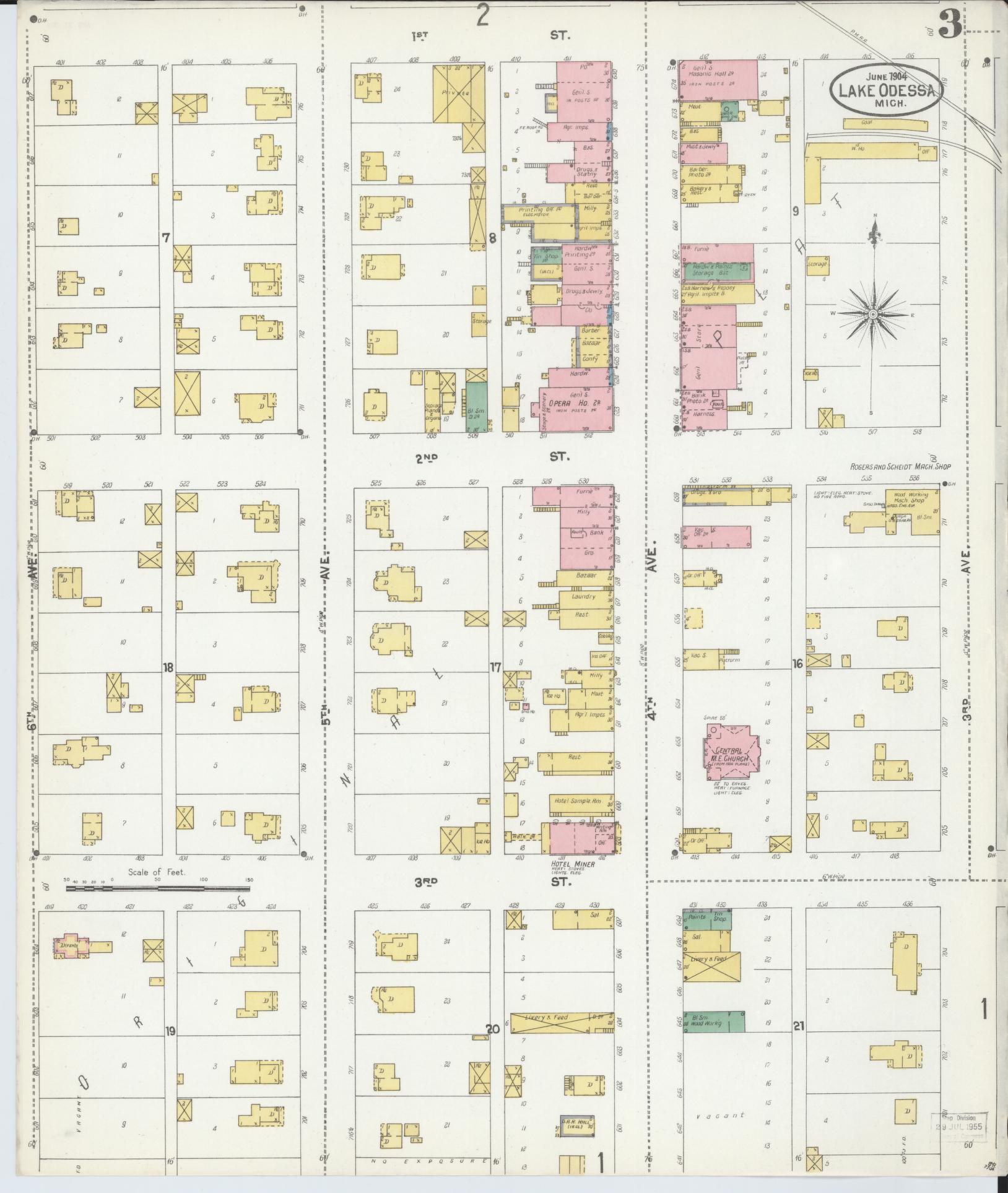 Sanborn Fire Insurance Map from Lake Odessa, Ionia County, Michigan (1904), Sheet #0003 - Historic Sanborn Fire Insurance Map Print, vintage old map wall art, antique decor, genealogy gift, Michigan Michigan map