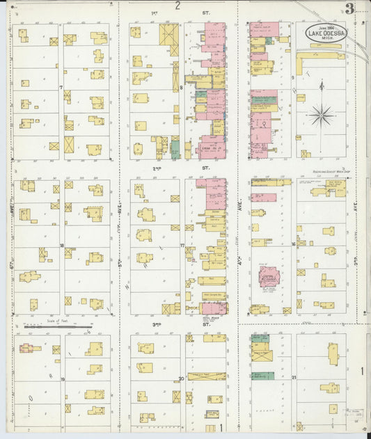 Sanborn Fire Insurance Map from Lake Odessa, Ionia County, Michigan (1904), Sheet #0003 - Historic Sanborn Fire Insurance Map Print, vintage old map wall art, antique decor, genealogy gift, Michigan Michigan map