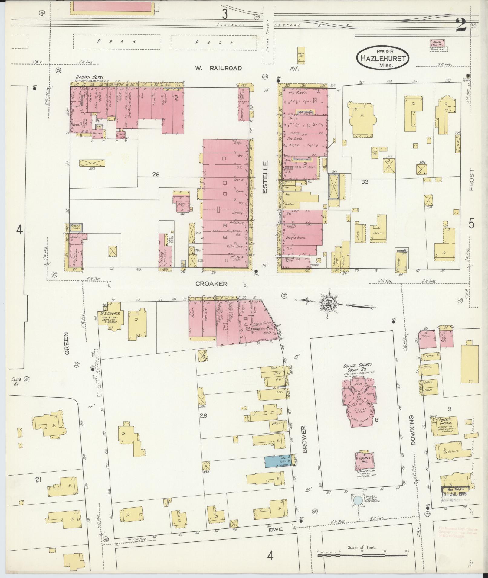 Sanborn Fire Insurance Map from Hazlehurst, Copiah County, Mississippi (1913), Sheet #0002 - Complete Map Set gallery image, historic Sanborn map, vintage wall art, Mississippi Mississippi