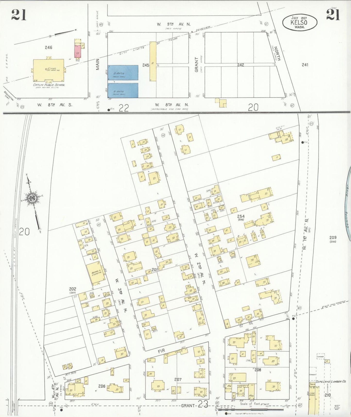 Sanborn Fire Insurance Map from Kelso, Cowlitz County, Washington (1927), Sheet #0021 - Complete Map Set gallery image, historic Sanborn map, vintage wall art, Washington Washington