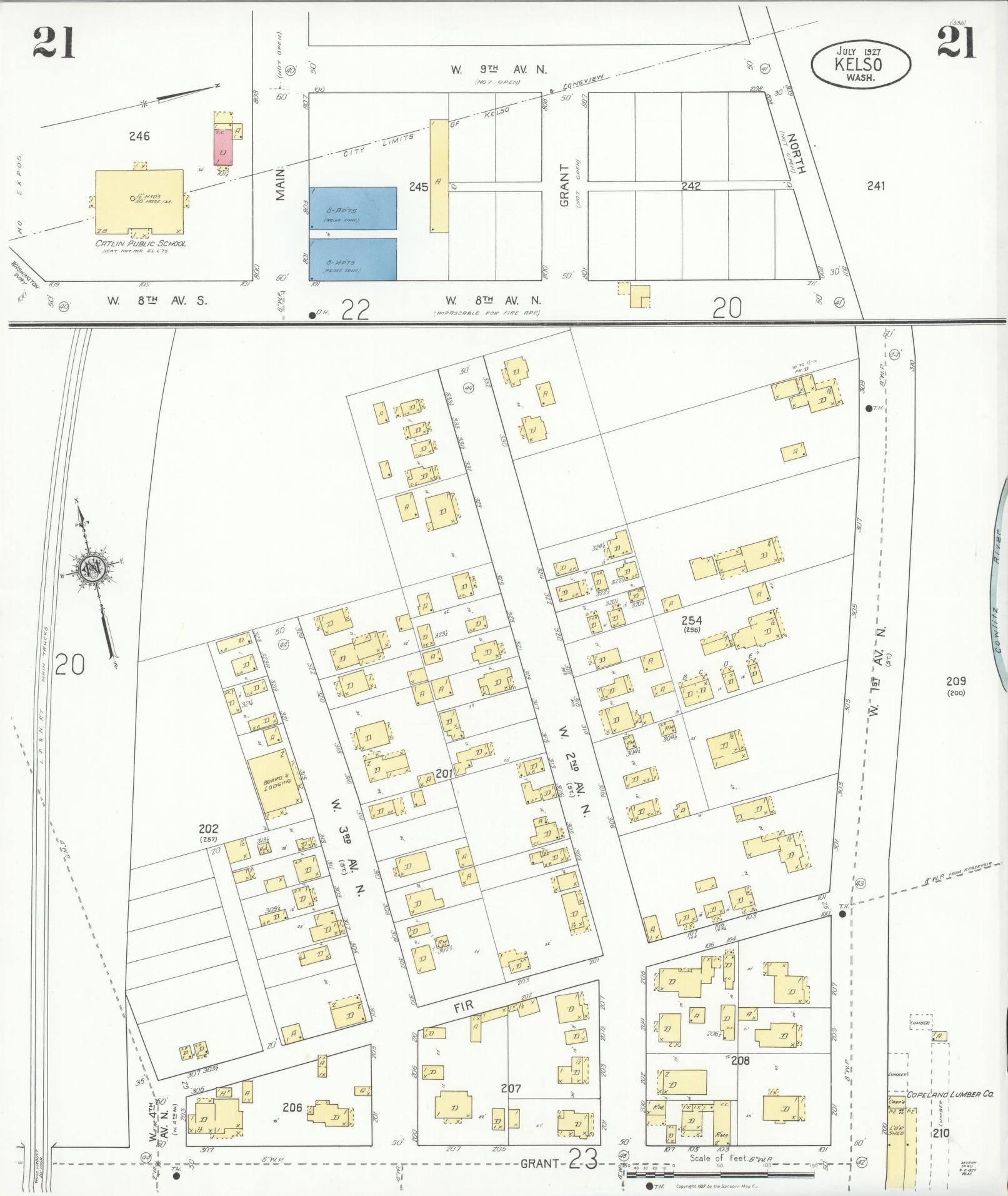 Sanborn Fire Insurance Map from Kelso, Cowlitz County, Washington (1927), Sheet #0021 - Complete Map Set gallery image, historic Sanborn map, vintage wall art, Washington Washington