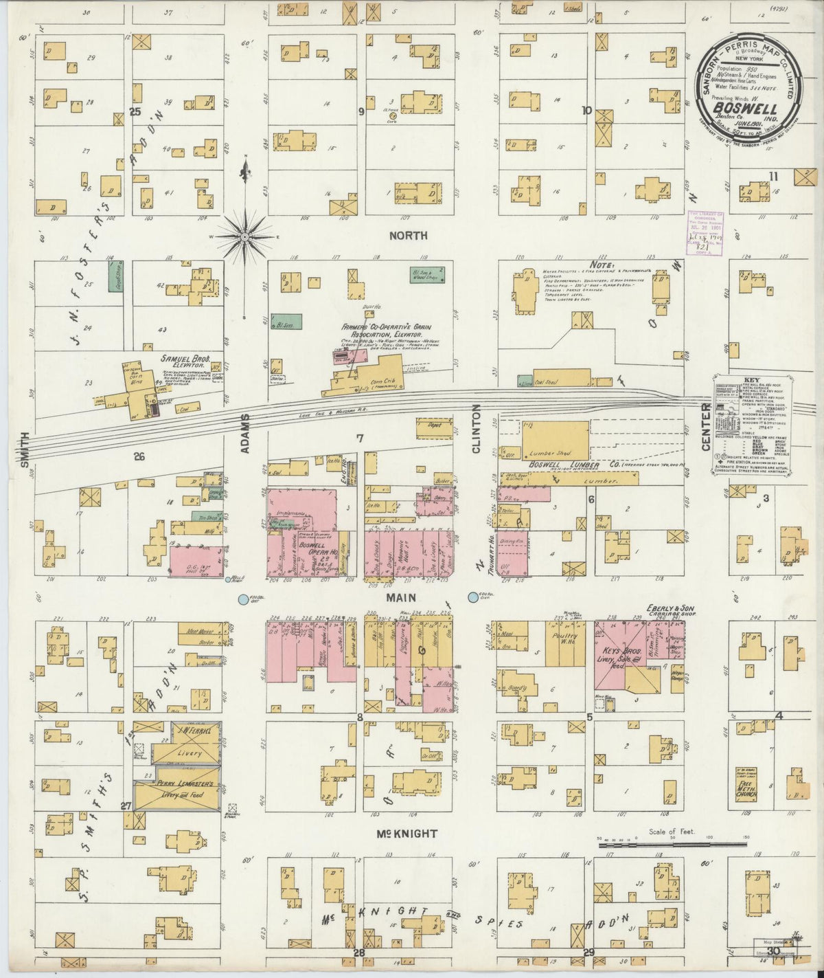 Sanborn Fire Insurance Map from Boswell, Benton County, Indiana (1901), Sheet #0001 - Historic Sanborn Fire Insurance Map Print, vintage old map wall art, antique decor, genealogy gift, Indiana Indiana map