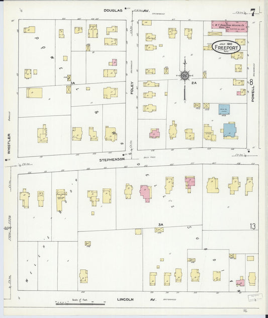 Sanborn Fire Insurance Map from Freeport, Stephenson County, Illinois (1910), Sheet #0007 - Historic Sanborn Fire Insurance Map Print, vintage old map wall art, antique decor, genealogy gift, Illinois Illinois map