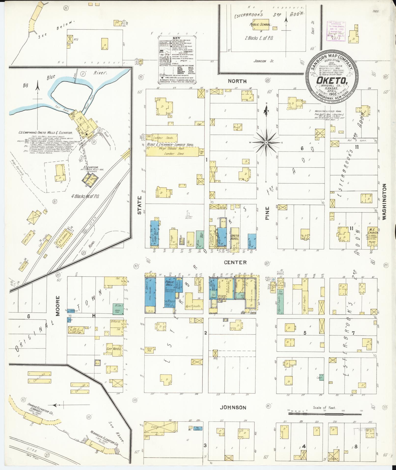 Sanborn Fire Insurance Map from Oketo, Marshall County, Kansas (1905), Sheet #0001 - Historic Sanborn Fire Insurance Map Print, vintage old map wall art, antique decor, genealogy gift, Kansas Kansas map