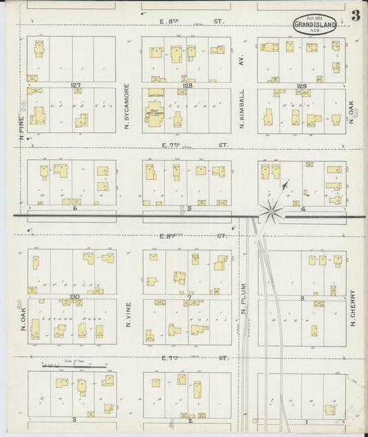 Sanborn Fire Insurance Map from Grand Island, Hall County, Nebraska (1893), Sheet #0003 - Historic Sanborn Fire Insurance Map Print, vintage old map wall art, antique decor, genealogy gift, Nebraska Nebraska map