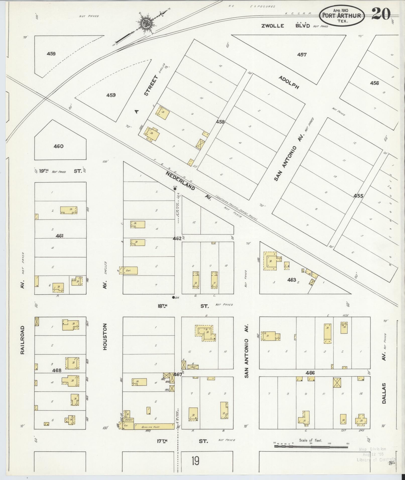 Sanborn Fire Insurance Map from Port Arthur, Jefferson County, Texas (1910), Sheet #0020 - Complete Map Set gallery image, historic Sanborn map, vintage wall art, Texas Texas