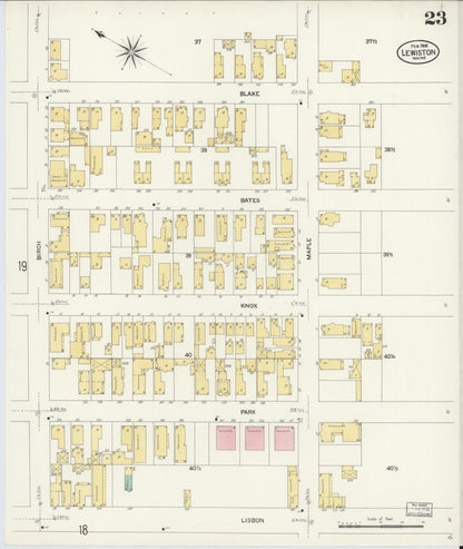 Sanborn Fire Insurance Map from Lewiston, Androscoggin County, Maine (1908), Sheet #0023 - Complete Map Set gallery image, historic Sanborn map, vintage wall art, Maine Maine