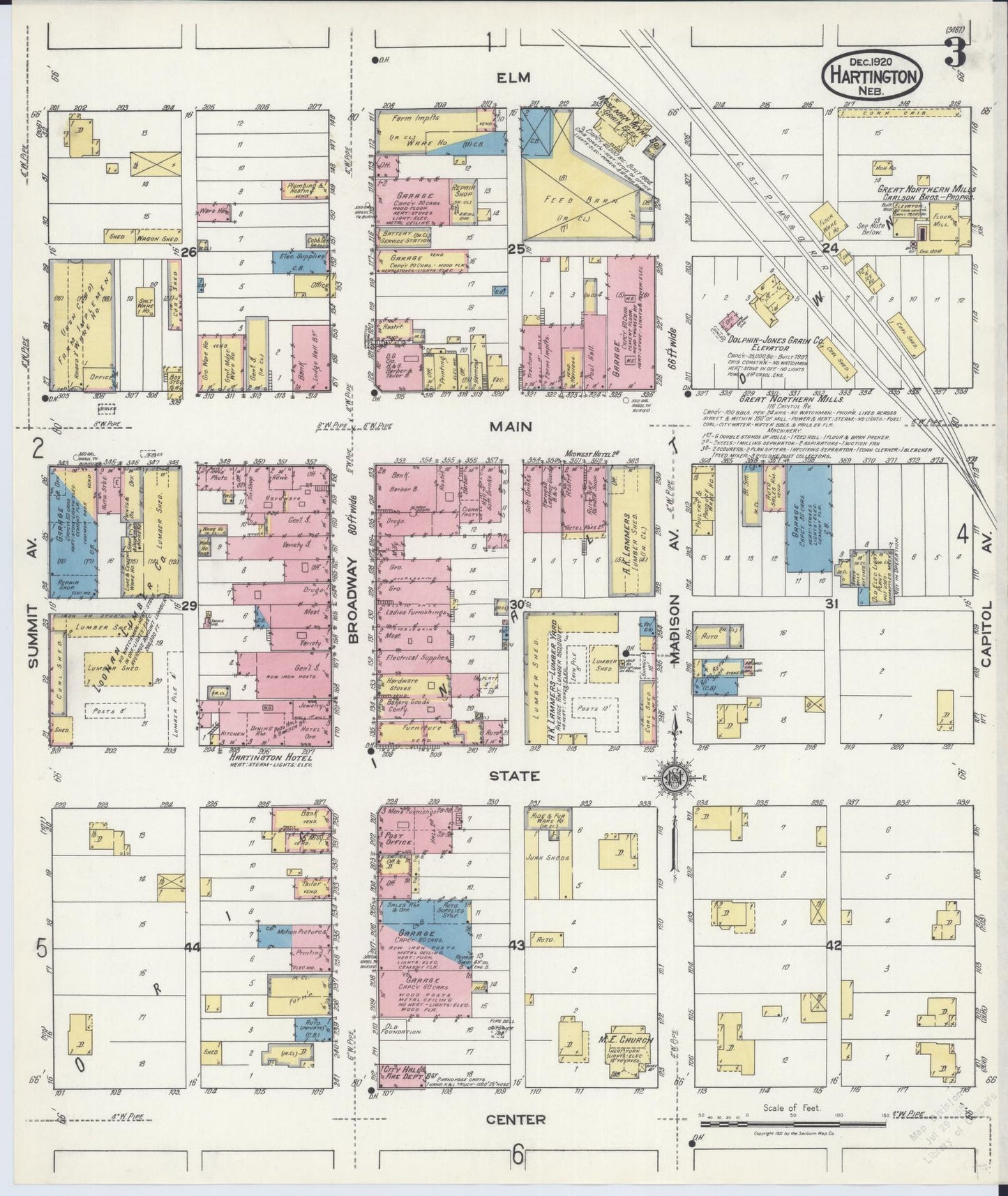 Sanborn Fire Insurance Map from Hartington, Cedar County, Nebraska (1920), Sheet #0003 - Historic Sanborn Fire Insurance Map Print, vintage old map wall art, antique decor, genealogy gift, Nebraska Nebraska map