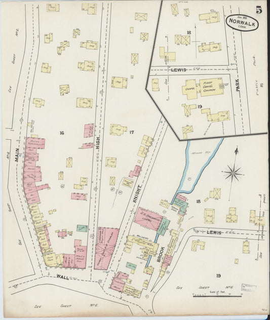 Sanborn Fire Insurance Map from Norwalk, Fairfield County, Connecticut (1891), Sheet #0004 - Historic Sanborn Fire Insurance Map Print, vintage old map wall art, antique decor, genealogy gift, Connecticut Connecticut map