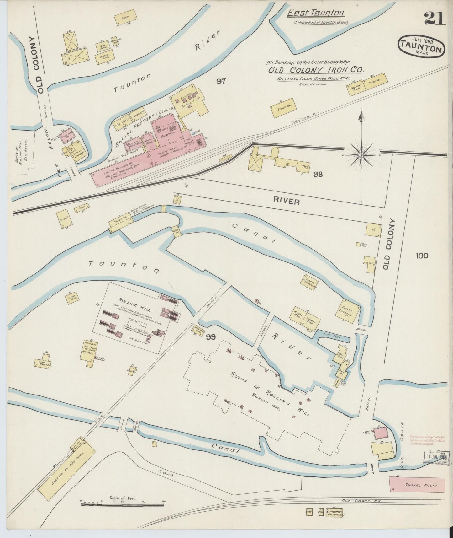 Sanborn Fire Insurance Map from Taunton, Bristol County, Massachusetts (1888), Sheet #0021 - Complete Map Set gallery image, historic Sanborn map, vintage wall art, Massachusetts Massachusetts