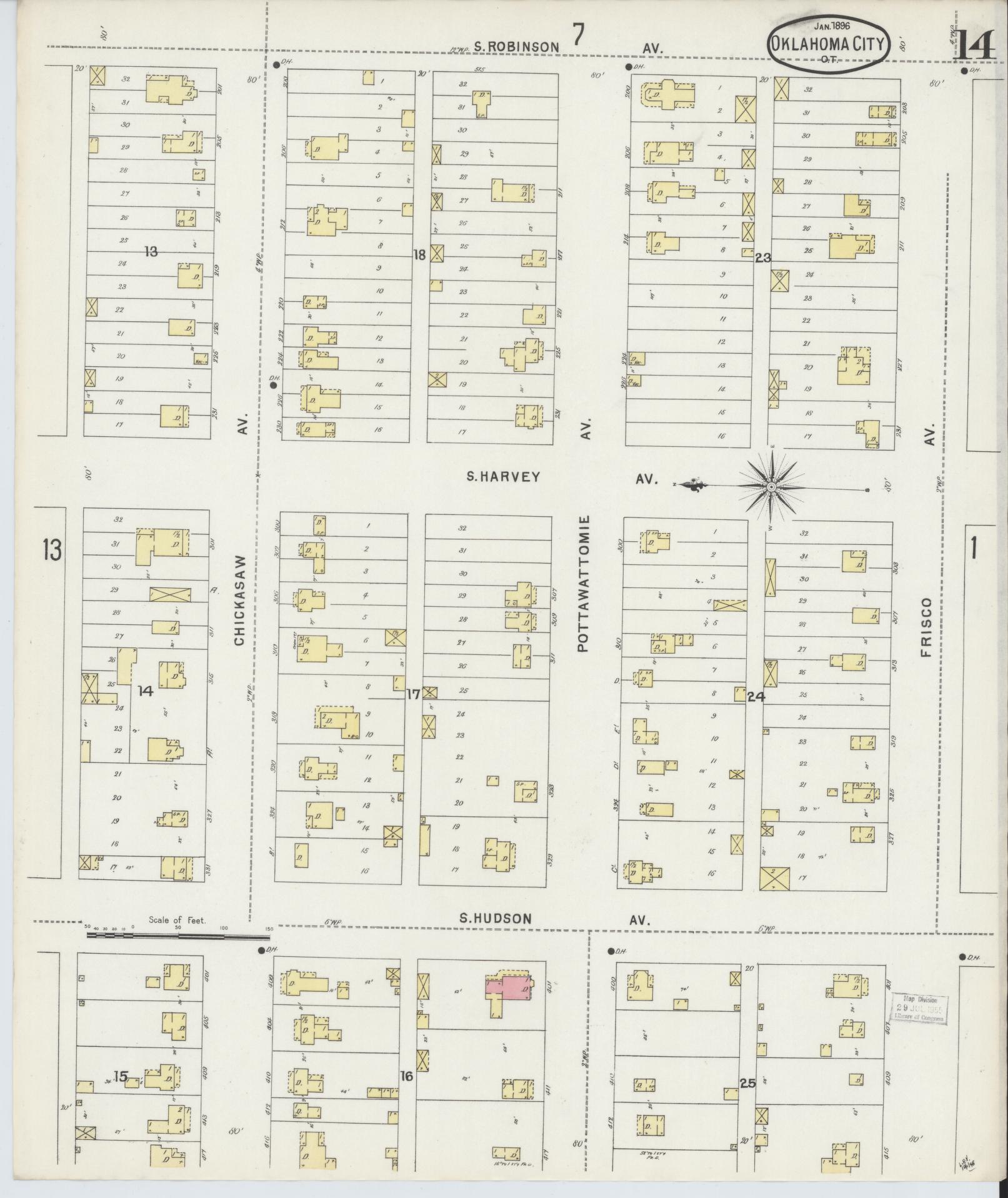 Sanborn Fire Insurance Map from Oklahoma City, Oklahoma County, Oklahoma (1896), Sheet #0014 - Complete Map Set gallery image, historic Sanborn map, vintage wall art, Oklahoma City Oklahoma