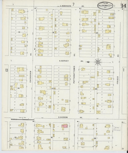 Sanborn Fire Insurance Map from Oklahoma City, Oklahoma County, Oklahoma (1896), Sheet #0014 - Complete Map Set gallery image, historic Sanborn map, vintage wall art, Oklahoma City Oklahoma