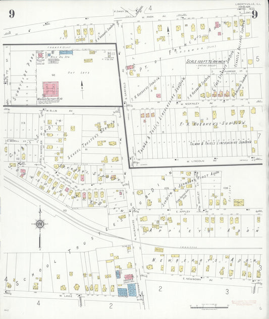 Sanborn Fire Insurance Map from Libertyville, Lake County, Illinois (1933), Sheet #0009 - Historic Sanborn Fire Insurance Map Print, vintage old map wall art, antique decor, genealogy gift, Illinois Illinois map