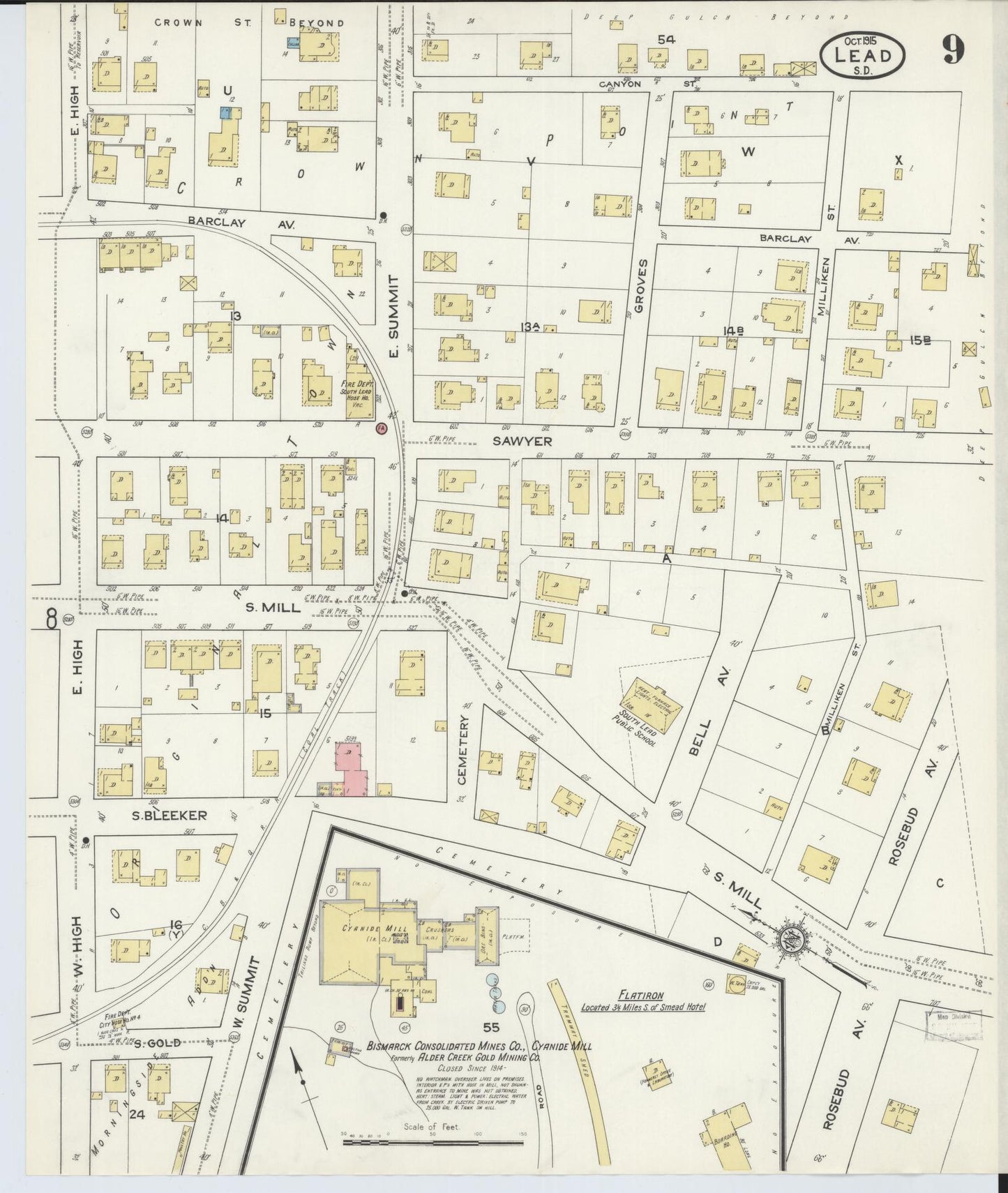 Sanborn Fire Insurance Map from Lead, Lawrence County, South Dakota (1915), Sheet #0009 - Complete Map Set gallery image, historic Sanborn map, vintage wall art, South Dakota South Dakota